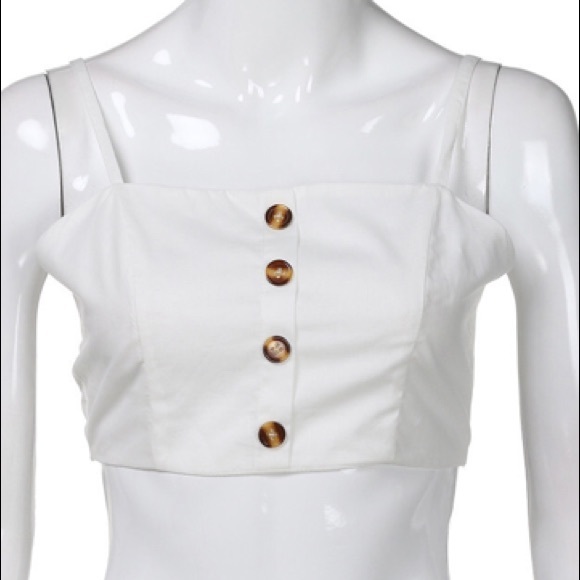 White Crop Top Skirt Set Button Down - Picture 5 of 6